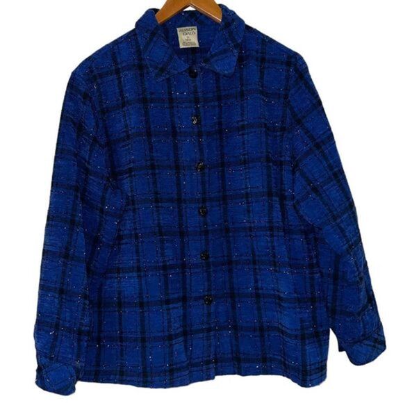 Allison Daley blue and black plaid shimmer flannel shacket - Picture 1 of 8